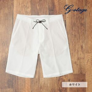 1円/春夏/g-stage/50サイズ/ハーフ パンツ 清涼サッカー ストレッチ 無地 ピンタック 涼しい◎ シンプル ショーツ 新品/白/ホワイト/ie109/