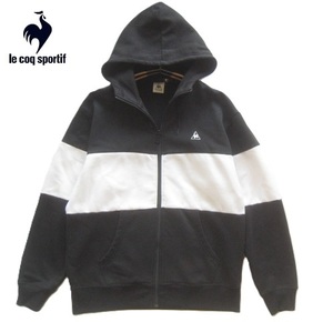 高級!!ルコック lecoq sportif*ロゴプリント 切り替えデザイン スウェットジップパーカ L 黒×白 デサント GOLF ゴルフ ジャケット