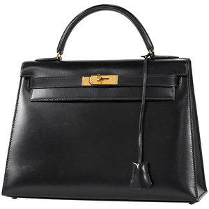 エルメス HERMES ケリー 32 外縫い 2WAY ショルダーバッグ ハンドバッグ ボックスカーフ ブラック 〇W レディース 【中古】