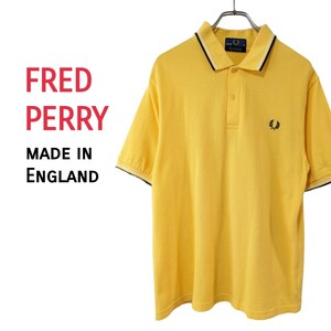 定価15400円 イギリス製 FREDPERRY M12 ポロシャツ 黄色 フレッドペリー イエロー 半袖 made in England 英国製 サイズ42 XL相当 正規品