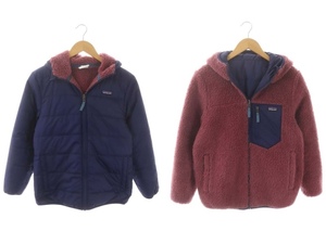 パタゴニア Patagonia 22AW Boys Reversible Ready Freddy Hoody リバーシブルボアジャケット ジップアップ 中綿 XL 紺 ピンク /HK ■OS キ