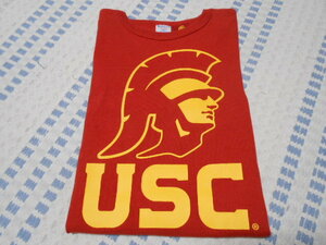 限定！USA製！チャンピオン　T1011　Tシャツ　USC　トロージャンズ　L　赤ｘ黄　南カリフォルニア大学　2段プリント　C5-P301　アメリカ製