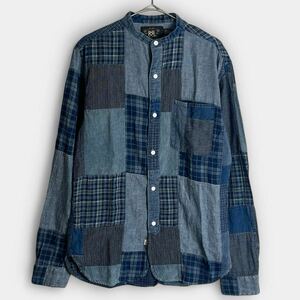 【美品】RRL INDIGO PATCHWORK SHIRT バンドカラー