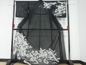 平和屋-こころ店■夏物　訪問着　絽　辻が花　黒地　洗える着物　AAAF3262Acs