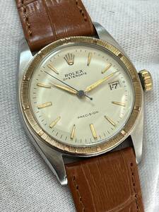 【M255】分解掃除済み ROLEX OYSTERDATE PRECISION Ref.6494 6426 cal.1210 YG×SS 手巻き 稼働品 メンズ腕時計