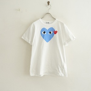 【2022】コムデギャルソン PLAY COMME des GARCONS*コットンハートプリントTシャツ*L薄手ワッペンホワイト(27-2404-86)【90E42】