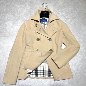 美品☆BURBERRY BLUE LABEL　バーバリーブルーレーベル ピーコート ノバチェック ダブル アイボリー ベージュ 36