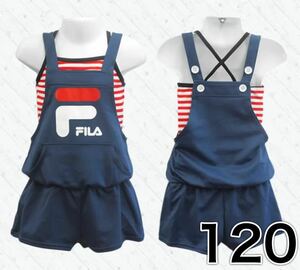 H2417 新品　120 フィラ　3点セット 水着　ストライプ　紺色　女の子　海