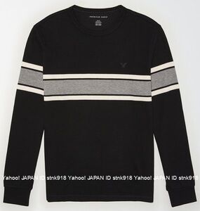 〓SALE!! アメリカンイーグル/US XXL/AE Stripe サーマルTシャツ/Black