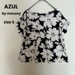 AZUL by moussy クロップド丈 カットソー 花柄 白 紺 S