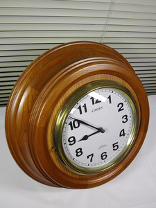 シチズン ボンボン時計 木製 木枠 直径39cm 船舶時計 学校時計 レトロ アンティーク リズム時計クオーツ