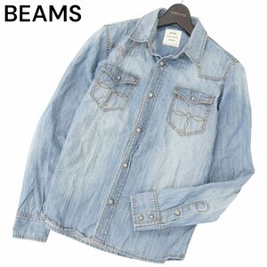 BEAMS ビームス 通年 USED加工★ コンチョボタン 長袖 ウエスタン デニム シャツ Sz.M　メンズ　A4T02093_2#C