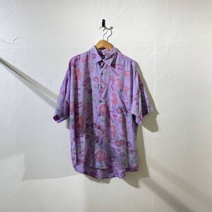 vintage euro viscose poly print shirt ヨーロッパ古着 ビンテージ 半袖シャツ 柄シャツ 総柄 ビスコースシャツ 90s 80s