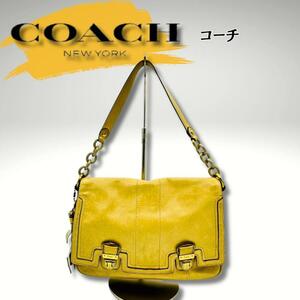 coach コーチ レザープッシュロックフラップ　ベージュ