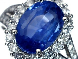 天然サファイア非加熱　S 5.8CT ダイヤ0.733CT　PT900 總重さ約8.5g 　高級リング　サイズ11　鑑定書付