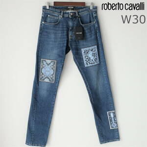 新品 roberto cavalli ロベルトカヴァリ コレクション タペストリー パッチ ジーンズ デニム スリムフィット パンツ メンズ W30 Mサイズ