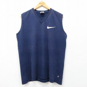 XL/古着 ナイキ NIKE ノースリーブ ビンテージ Tシャツ メンズ 90s ビッグロゴ コットン Vネック 紺 ネイビー spe 24jun22 中古