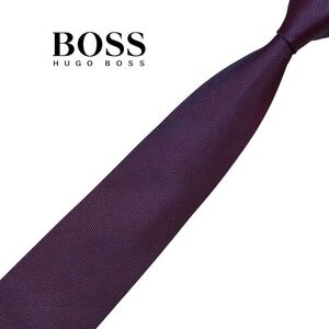 ★ナロータイ★HUGO BOSS★高級ネクタイ レッド/パープル系 ヒューゴボス シルク USED プレス済み ネコポス可 t1149