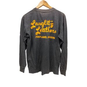 90’s USA製　Langlitz Leathers長袖Tシャツ　黒　M ロンT