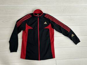 ★アディダス adidas ClimaLITE 160サイズ ジャージ トラックジャケット 黒/赤 金ロゴ★