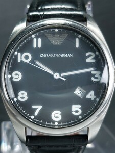 EMPORIO ARMANI エンポリオアルマーニ AR-0506 アナログ クォーツ 腕時計 ビッグフェイス ブラック文字盤 レザーベルト 新品電池交換済み