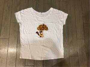 ！！断捨離500円〜！！♪フランシュリッペ レディース Mサイズ 白 半袖Tシャツ きのこ リス 茶色 USED♪