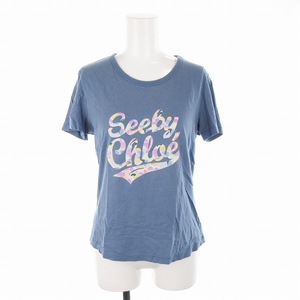 シーバイクロエ SEE BY CHLOE Tシャツ カットソー 半袖 丸首 文字 プリント 36 S相当 青 ブルー /MM レディース