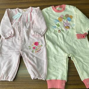 ベビー服 ロンパース サイズ80 サイズ90 つなぎ 女の子 ピンク うさぎ 未使用品 多少の汚れあり 西松屋 