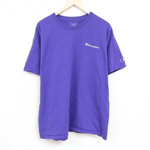 XL/古着 チャンピオン Champion 半袖 ブランド Tシャツ メンズ ワンポイントロゴ 大きいサイズ コットン クルーネック 紫 パ