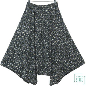 【美品】INGNIイング★大人可愛い！　アシンメトリー　小花柄　ロングスカート　Mサイズ　紺系*b5643