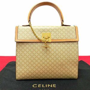 極 美品 CELINE セリーヌ マカダム ブラゾン トリオンフ 柄 ロゴ リング金具 レザー ハンドバッグ ミニ トートバッグ ベージュ 28973