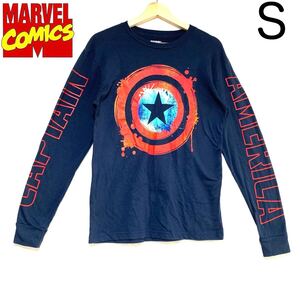 輸入古着 Marvel マーベル キャプテンアメリカ ロンT 長袖Tシャツ ネイビー ムービーTシャツ