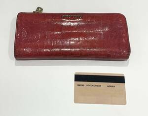 (SM2044) MIUMIU ミュウミュウ 5M1183 レザー クロコ型押し 長財布 ロングウォレット L字ファスナー 赤 レディース ギャランティカード