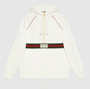 GUCCI グッチ【645320 XJDAK】ロゴ ラベル パッチ ハーフジップ アノラック スウェット パーカー Mサイズ シェリーライン