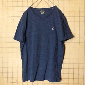 Polo Ralph Lauren ポロ ラルフローレン Vネック ワンポイント Tシャツ 杢ネイビー 半袖 メンズM アメリカ古着 033122ss129