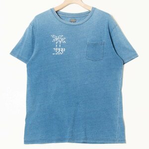 メール便◯ 東洋エンタープライズ サイズL 半袖 クルーネック Tシャツ 水色/ライトブルー プリント コットン100％ メンズ カジュアル 春夏