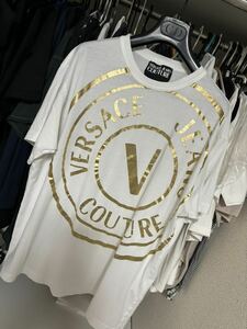 超美品 VERSACE Tシャツ ヴェルサーチ オーバーサイズ ビッグシルエット ホワイト×ゴールド 白 × 金 表記サイズ L