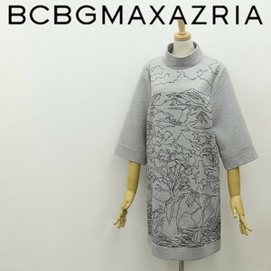 ◆BCBG MAXAZRIA マックスアズリア ストレッチ フロント刺繍 ハイネック モックネック ワンピース グレー XS