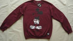 Neff x Disney Mickey Shrug Life Crew Neck Sweatshirt エンジ S ネフ ディズニー ミッキー 女性用 トレーナー クルーネックスウェット