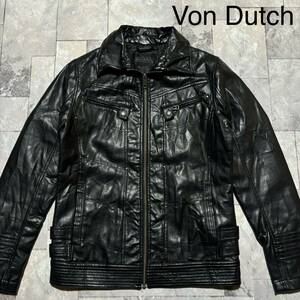 Von Dutch ボンダッチ ライダースジャケット フェイクレザー ジップアップ 合皮 バイカー ブラック サイズM 玉FS1471