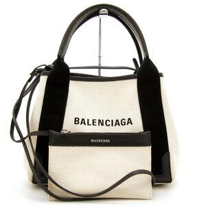 中古美品 バレンシアガ トートバッグ NAVY ネイビーカバス XS ポーチ付 390346 BALENCIAGA ライトベージュ ブラック BALENCIAGA イタリア製