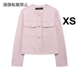 pink vintage ヴィンテージ レトロ ノーカラージャケット アウター XSサイズ レディース★ZARA 好きな方に★2024 A/W 秋新作 新品未使用★