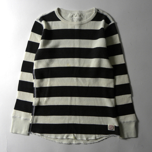 フルカウント FULLCOUNT HEAVY WAFFLE BORDER LONG TEE 顔料ボーダー サーマル ワッフル 長袖Tシャツ 36 ホワイト×ブラック m0116-3