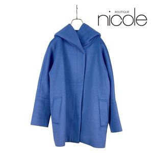 11T298☆ BOUTIQUE nicole ブティックニコル ウールコート ハーフコート フーディー アウター 秋冬 防寒 綺麗なシルエットです◎ Mサイズ