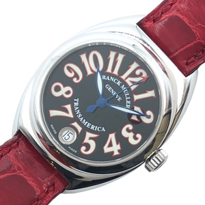 フランク・ミュラー FRANCK MULLER トランスアメリカ　オートクォーツ 2000L レッド SS/レザー 腕時計 レディース 中古