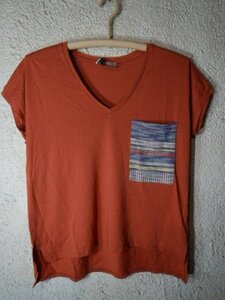 to6427　ZARA　TRAFALUC　ザラ　レディース　半袖　vネック　tシャツ　胸ポケット　デザイン　人気　送料格安