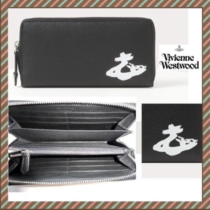 ● Vivienne Westwood 長財布 ラウンドジップ ORB 黒 MELIH 新品 ヴィヴィアンウエストウッド ユニセックス 革 イタリア製 カーフ オーブ