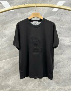 ブルネロクチネリ　BRUNELLO CUCINELLI メンズ　ブラック 半袖 　カジュアル　 2024ss Tシャツ　 エンボス 刺繍ロゴ　 M-3XLサイズ選択可能