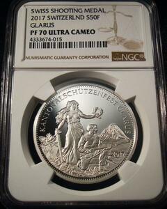 ●スイス 2017年 NGC PF70UC 現代射撃祭 グラールス 50フラン銀貨