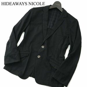 HIDEAWAYS NICOLE ハイダウェイ ニコル 通年 背抜き チェック使い カット アンコン テーラード ジャケット Sz.46　メンズ 黒　A3T04455_4#O